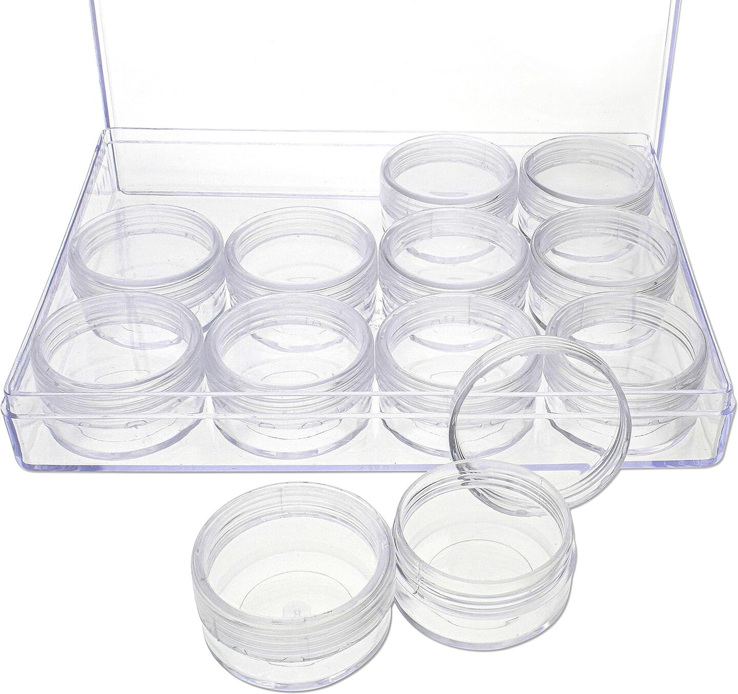 The Beadsmith Personality Case - Clear Storage Organizer Box &#x2013; 6.4 x 4.8 x 1 inches - Includes 12 Small Containers with lids - 1.5 x 0.8 inches, Bead Holder