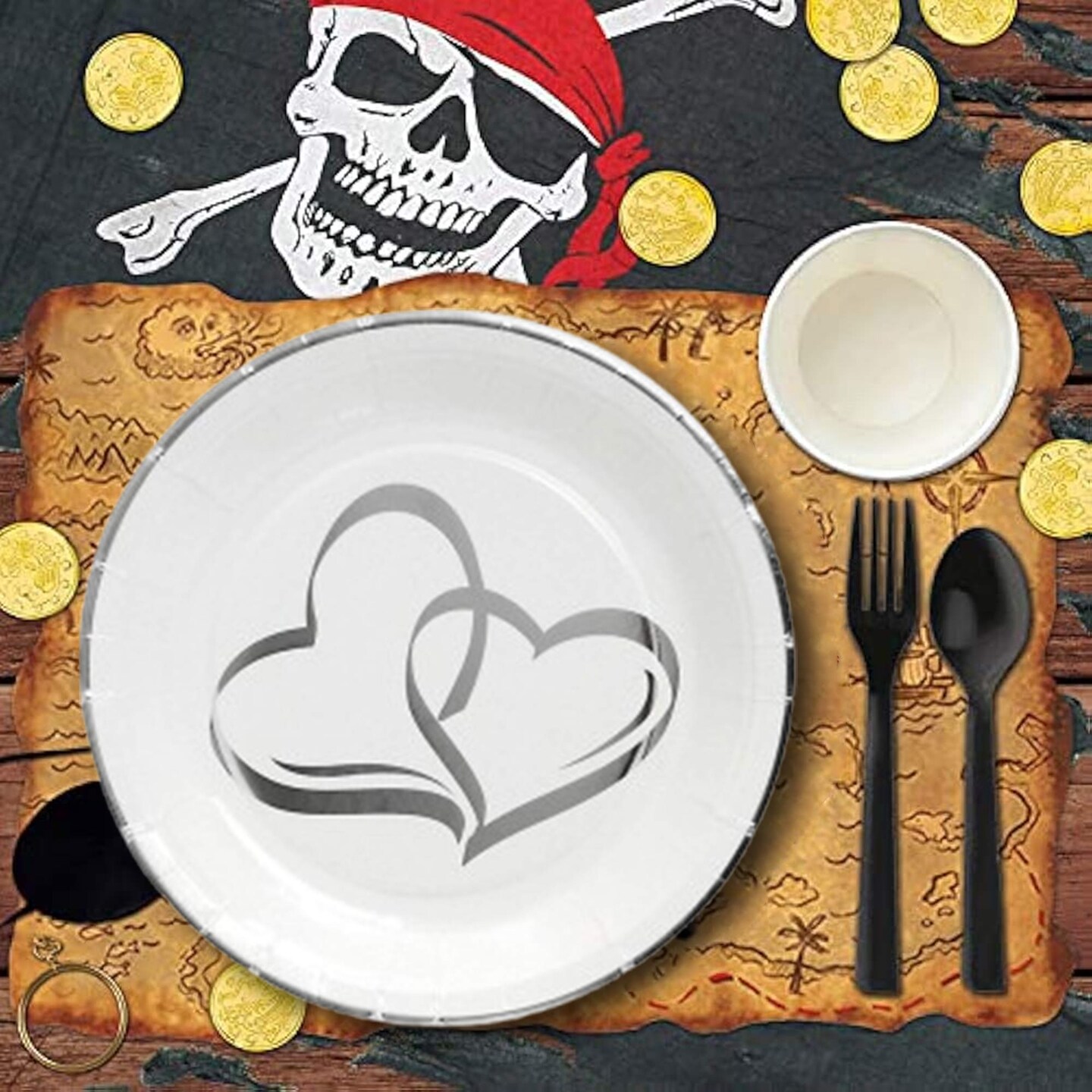 25 Count Silver Foil Two Hearts Paper Dessert Plates Perfect for Weddings and Bridal Showers