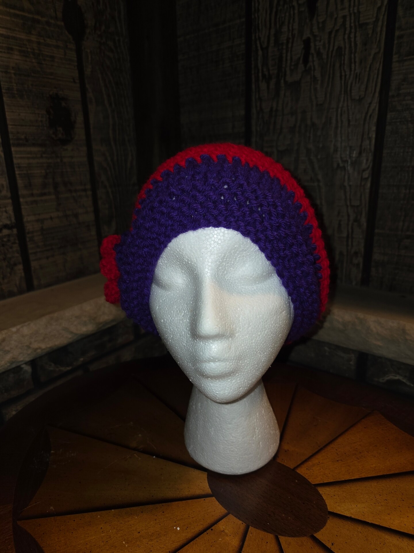 BOHO CHIC RED AND PURPLE HAND CROCHETED SLOUCH HAT AND  display picture 2