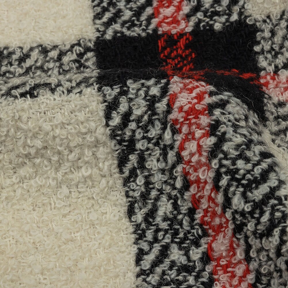 1 Yard Famous Designer Cream, Black and Red Plaid Blended Wool Boucle Coating