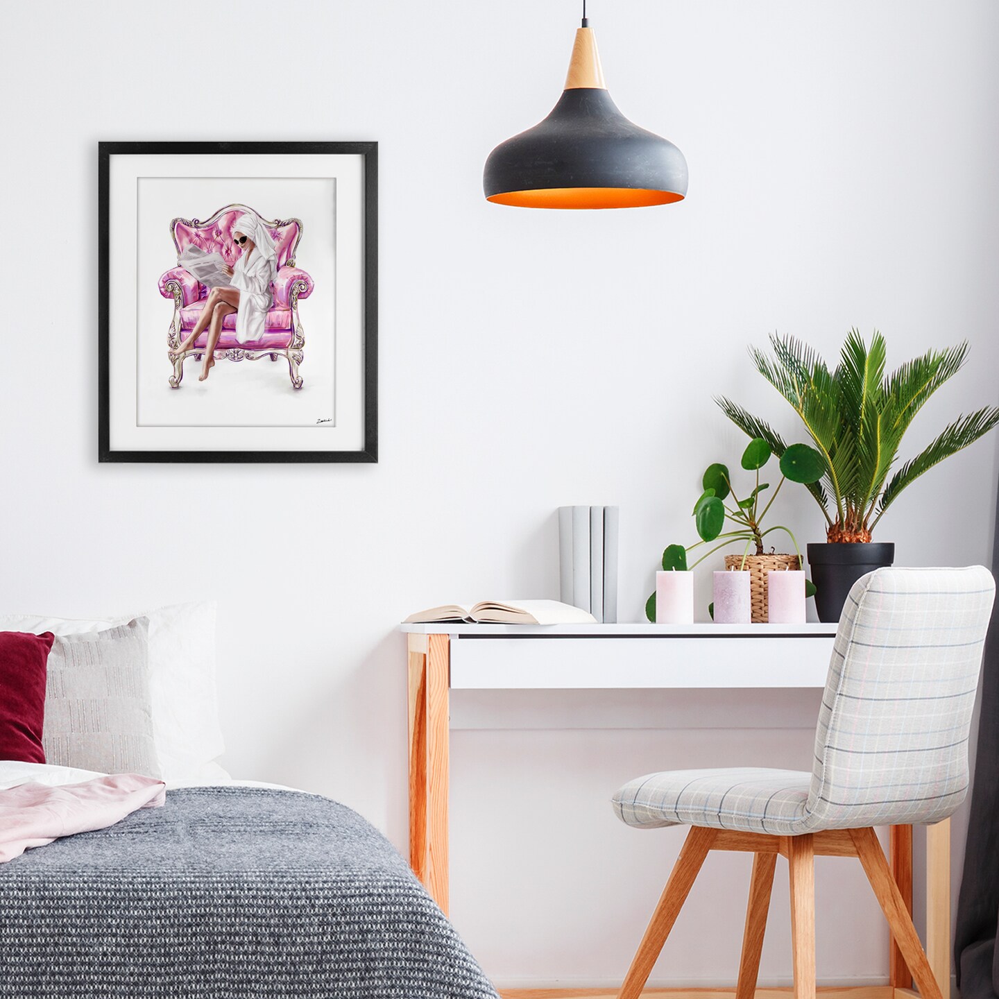 Stupell Industries Trendy Female in Pink Chair Framed Print Under Glass, design by Ziwei Li