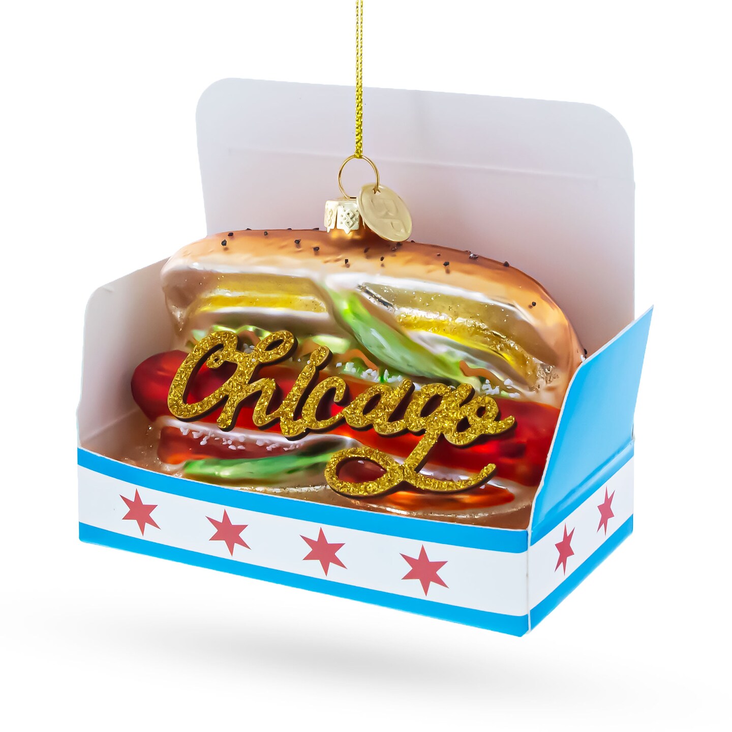 Chicago Style Hot Dog Glass Christmas Ornament