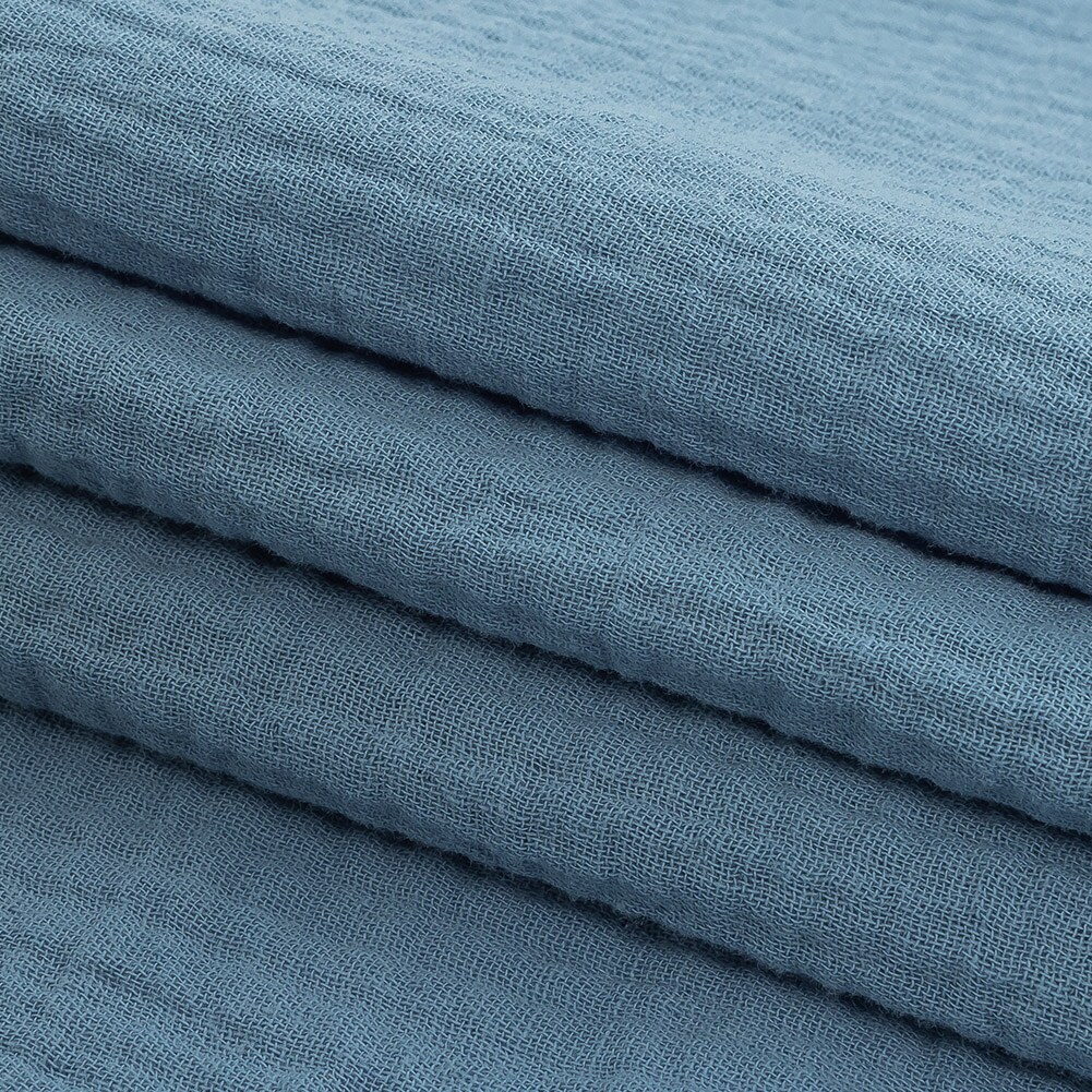 1 Yard Soft Steel Blue Double Cotton Gauze Fabric Lightweight Breathable Material 50 inch Width