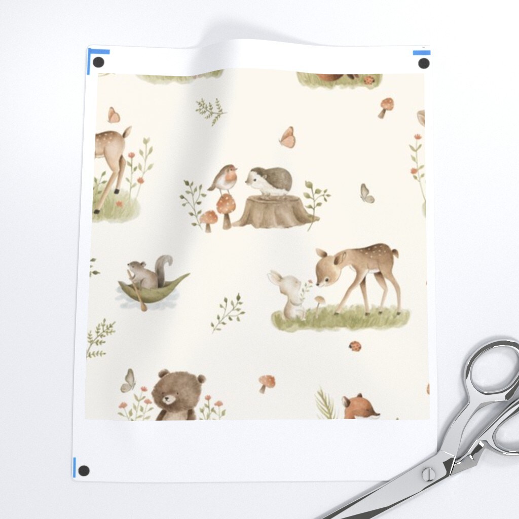 Woodland Baby Forest Animals Deer Bear Fox Neutral Vintage Spring Custom Printed Fabric by Spoonflower Various Fabrics by the Yard or Fat Quarter