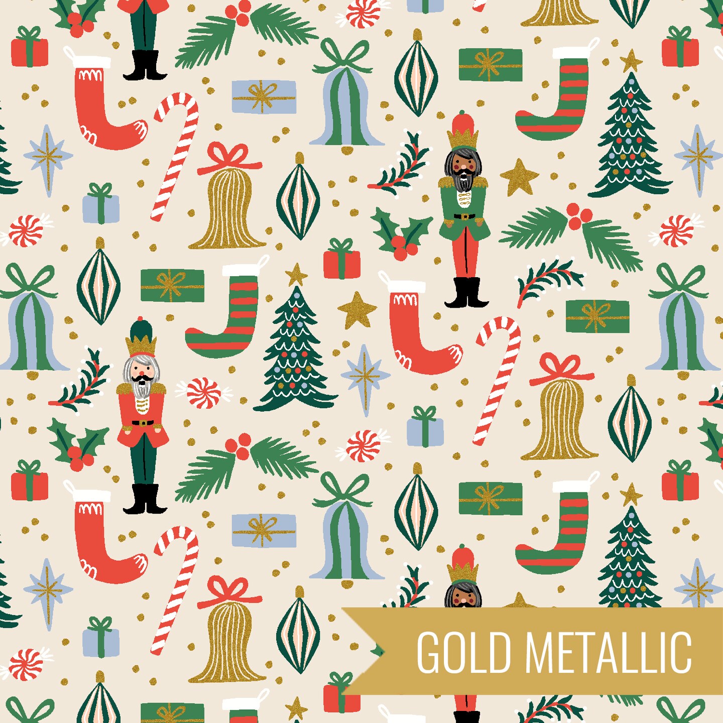 Deck the Halls in Cream Metallic (rp614-cr2m) | Holiday Classics II | Rifle Paper Co | Cotton+Steel