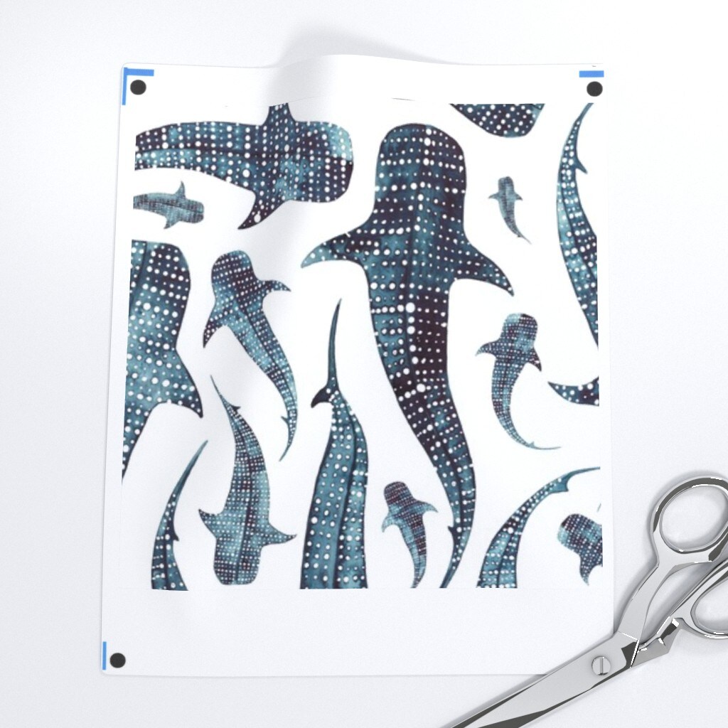 Whale Shark Blue Animal Swimming Navy Sea Ocean Custom Printed Fabric by Spoonflower Various Fabrics by the Yard or Fat Quarter