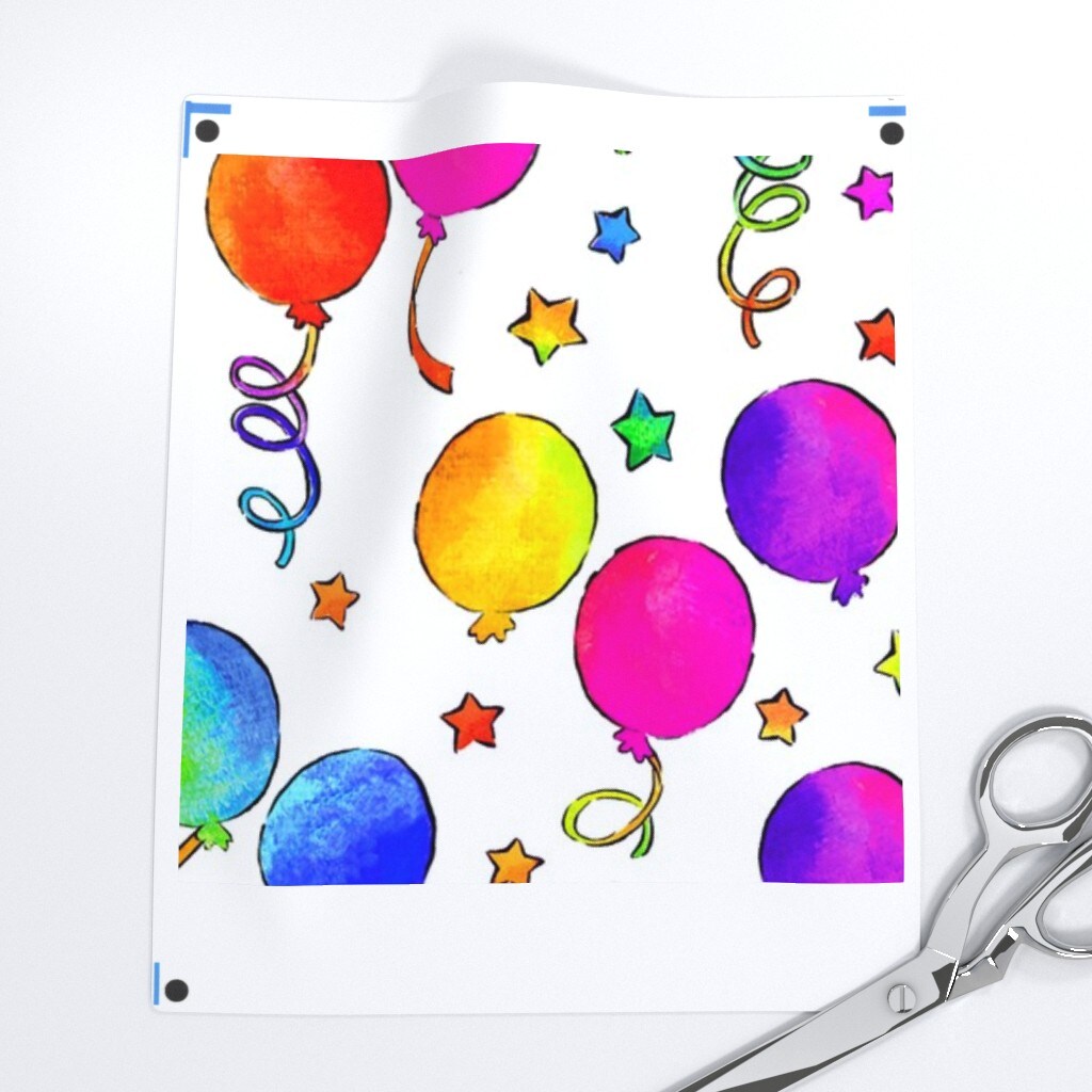 Party Watercolor Pink Bright Colors Over Happy Birthday Balloons Colorful Rainbow Confetti Celebration Blue Streamers Custom Printed Fabric by Spoonflower Various Fabrics by the Yard or Fat Quarter