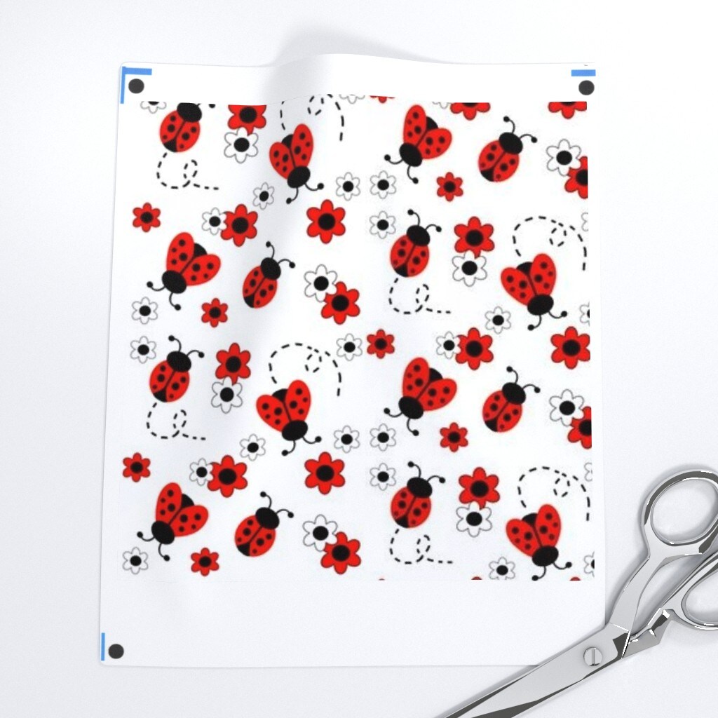 Red Floral White Flowers Ladybug Girl Custom Printed Fabric by Spoonflower Various Fabrics by the Yard or Fat Quarter