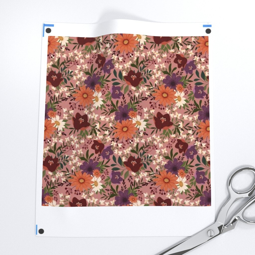Mauve Pink Vintage Cream Flowers Purple Botanical Antique Rose Plum Custom Printed Fabric by Spoonflower Various Fabrics by the Yard or Fat Quarter