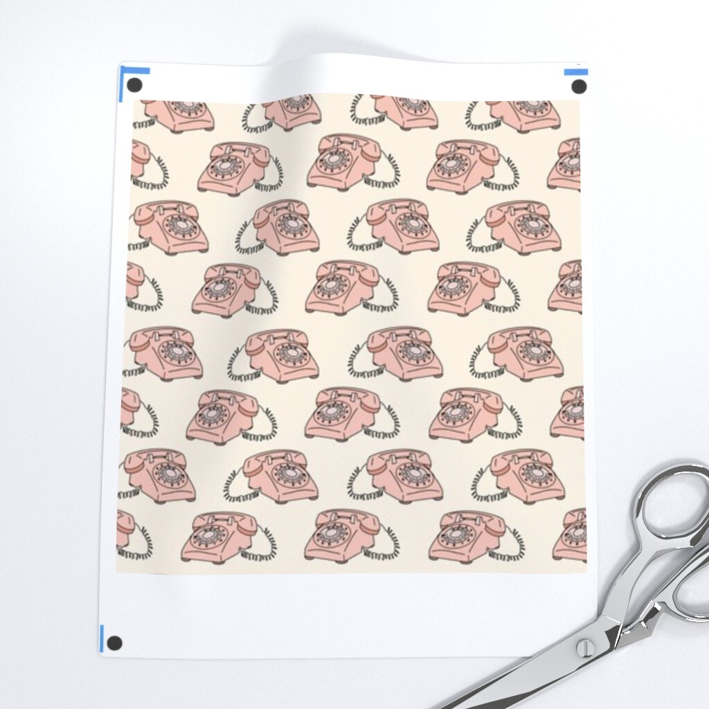 Vintage 90S Nostalgia Phone Telephone Custom Printed Fabric by Spoonflower Various Fabrics by the Yard or Fat Quarter