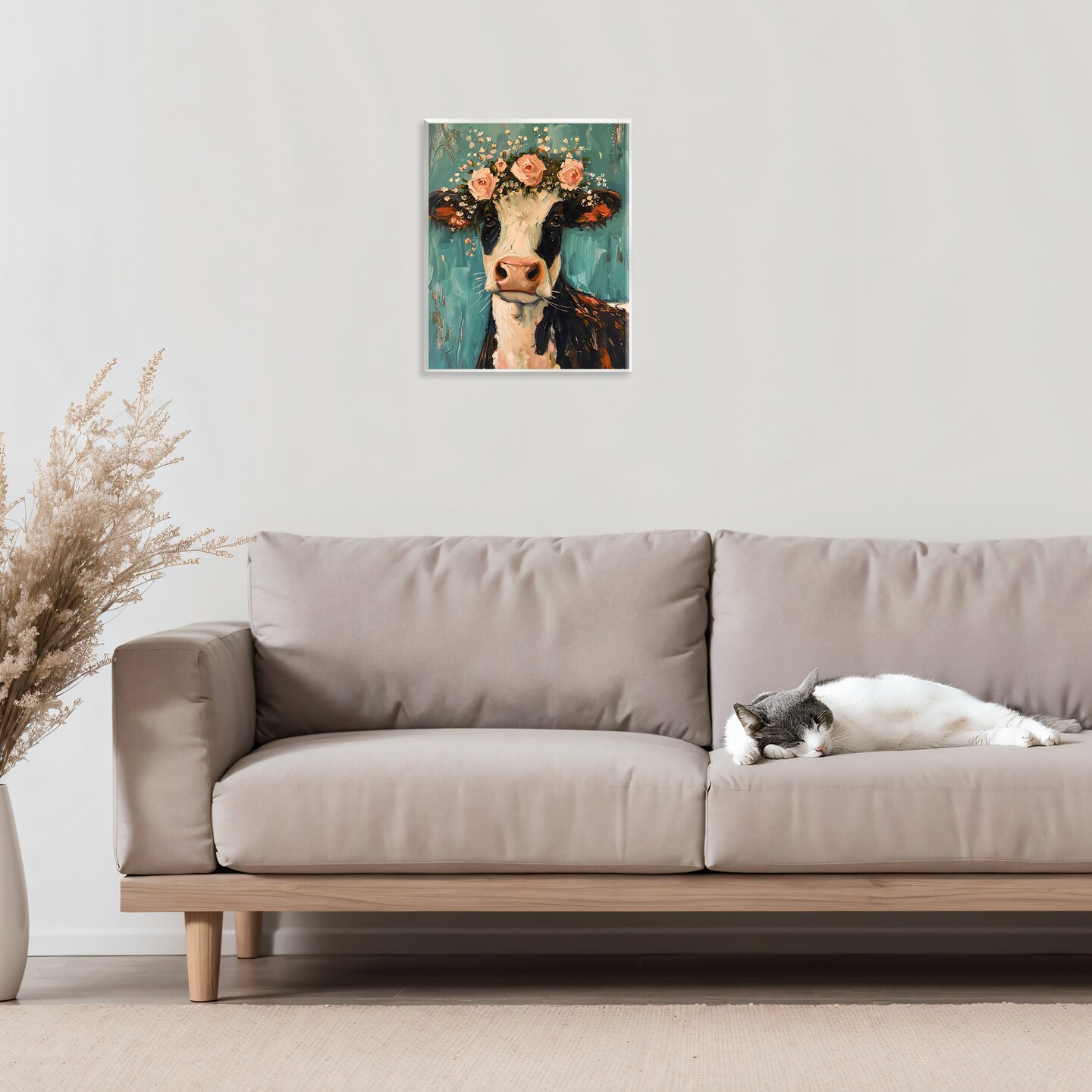 Stupell Industries Pretty Pink Flower Cow Wall Plaque, design by LSR Creative Studio