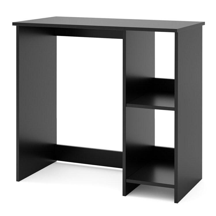 31.5 Inch Modern Black Wooden Laptop Desk with 2-Tier Storage Shelf for Small Home Office