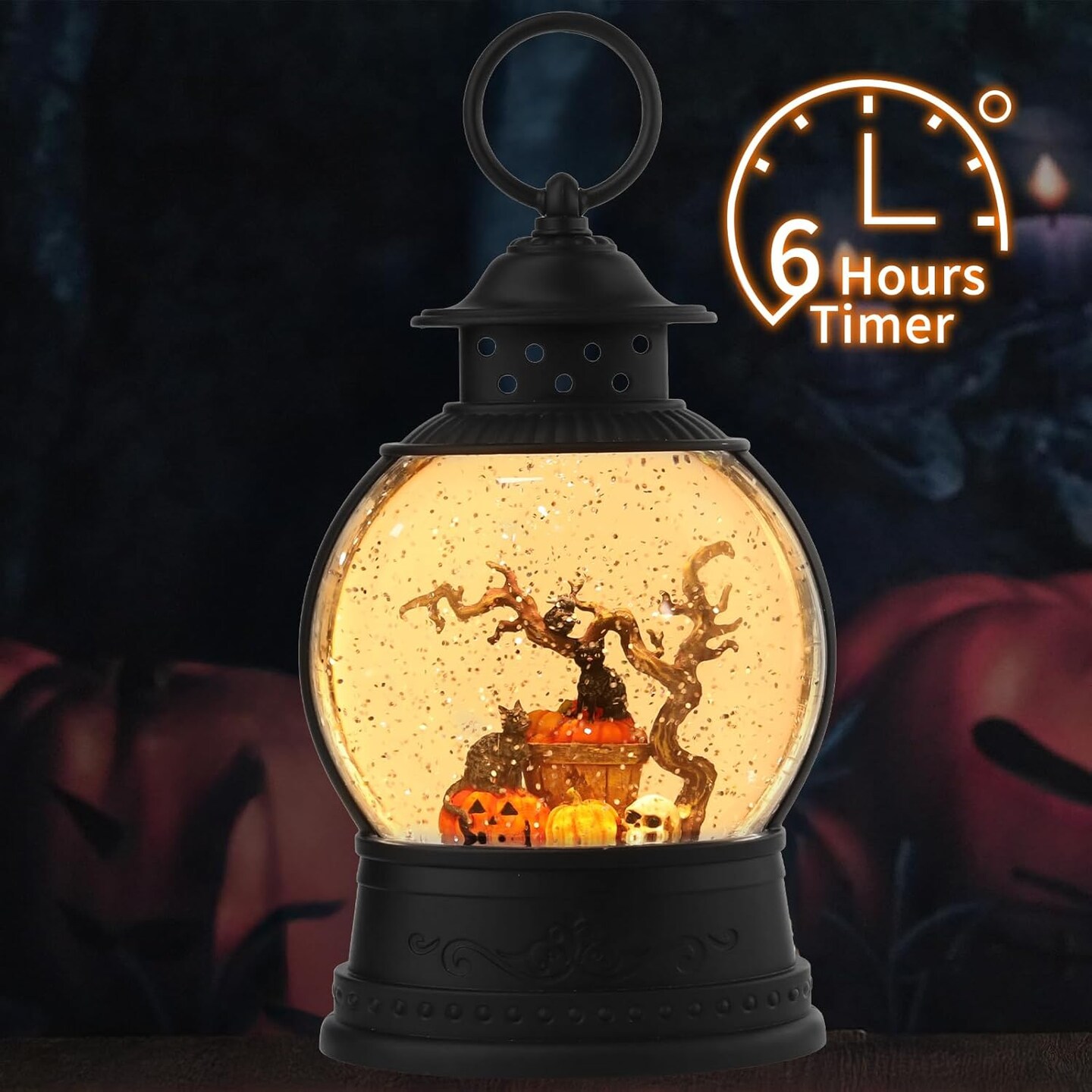 Halloween Lanterns - Black Cat Snow Globes with 6H Timer