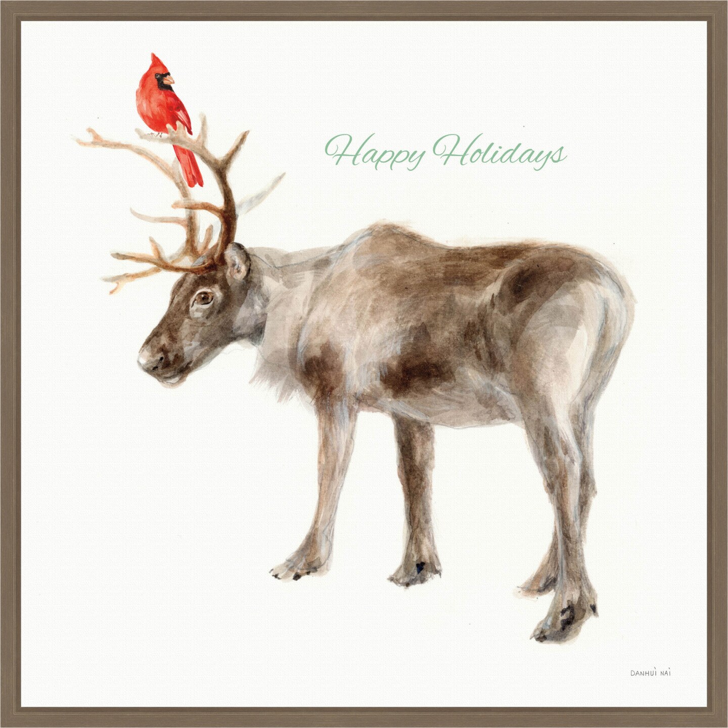 Reindeer Friends v2 by Danhui Nai 22-in. W x 22-in. H. Canvas Wall Art Print Framed