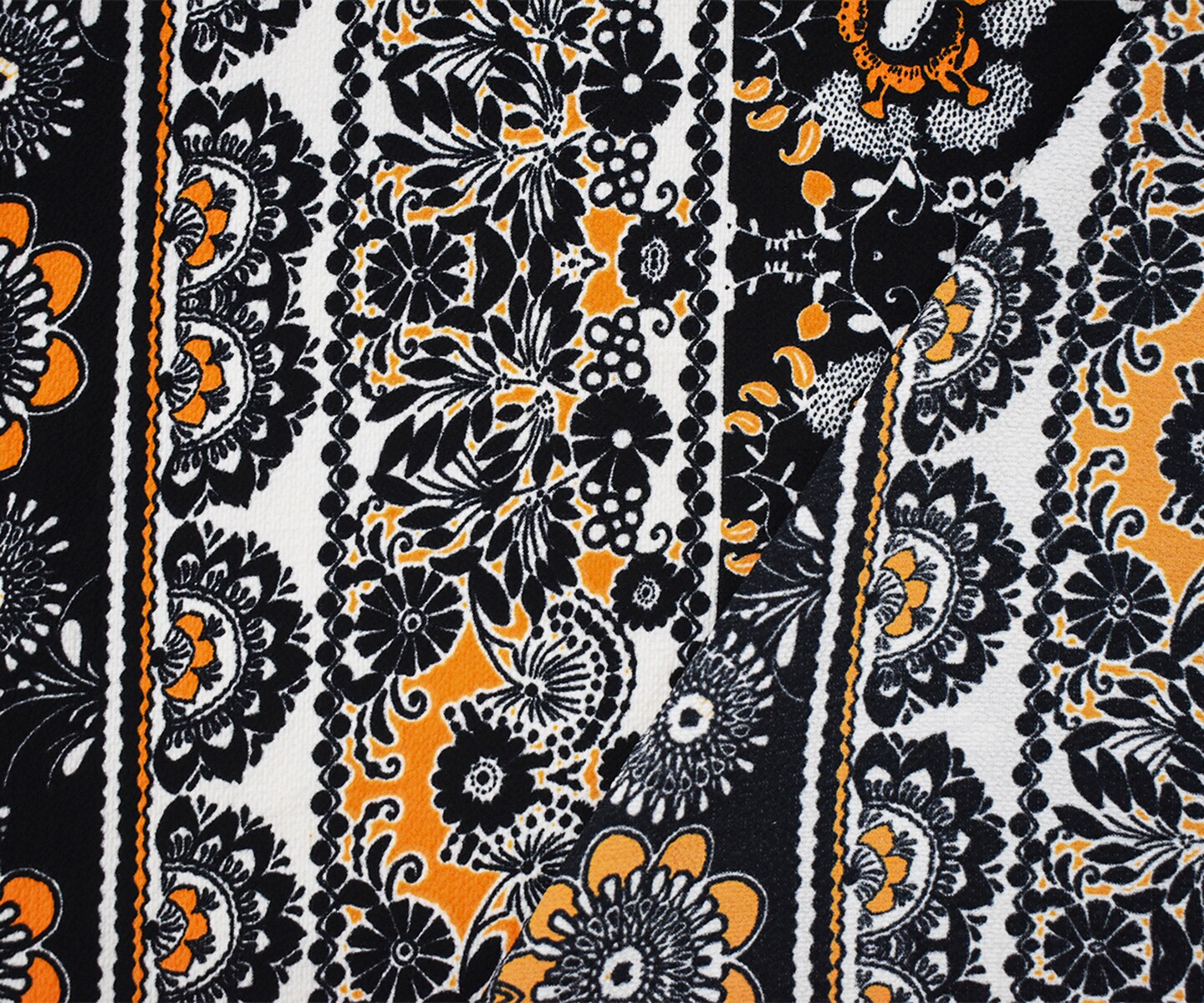 Black-Yellow-Ivory Poly Bandana Printed Pebble Crepe Woven Fabric By the Yard