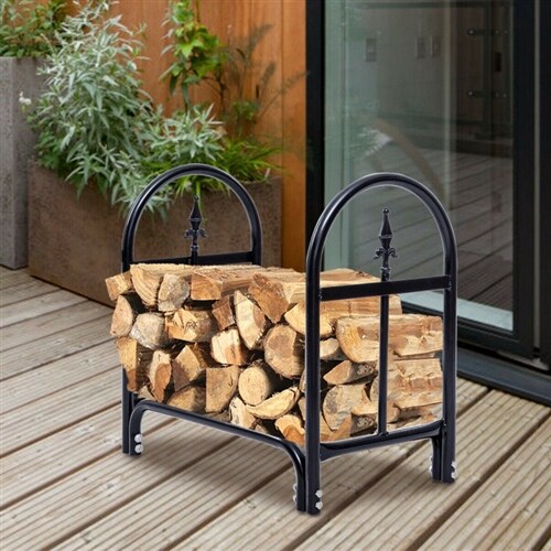 2 Ft Heavy Duty Black Steel Firewood Storage Rack Indoor Outdoor Tubular Log Organizer