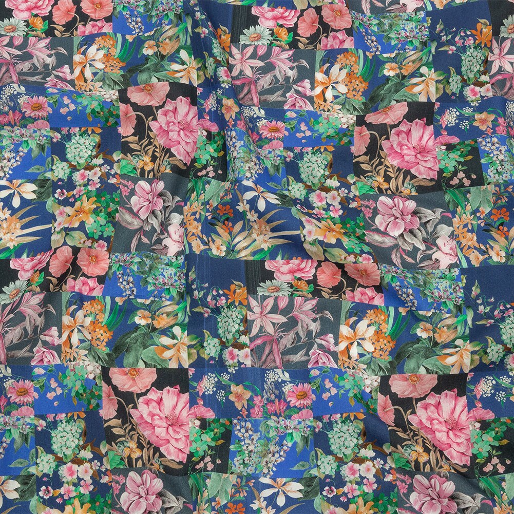 1 Yard Blooming Cotton Poplin Fabric with Floral Patchwork Print