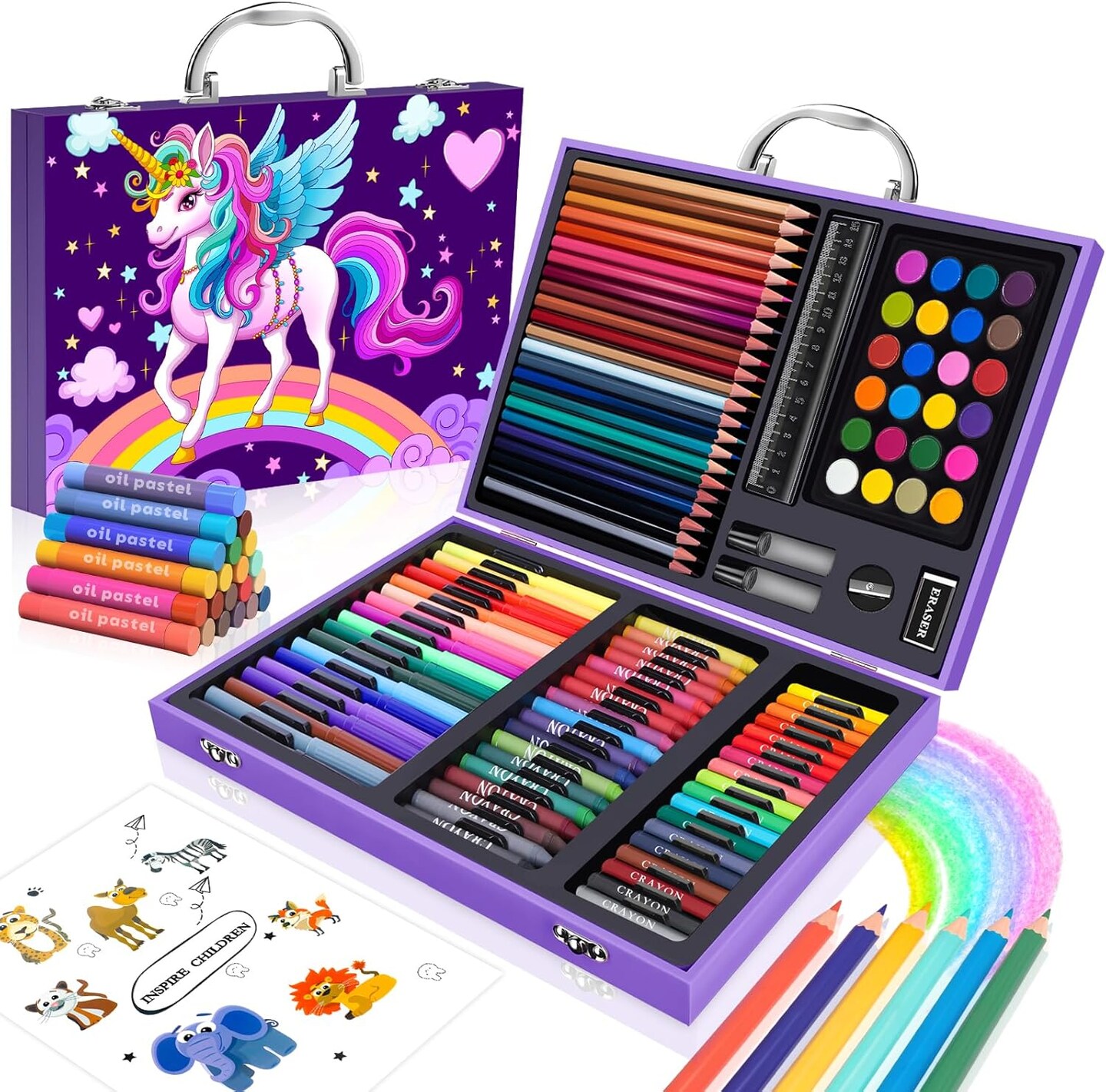 Art Supplies Kit for Kids Ages 4-12(Purple Unicorn)