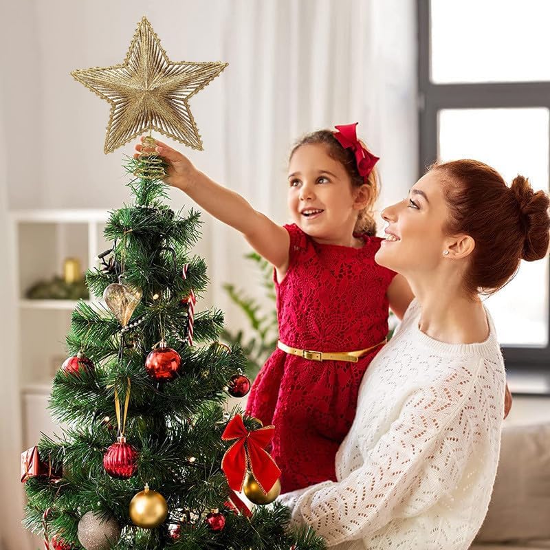 Valentine Day Tree Topper Glitter Star Tree Topper(Gold)
