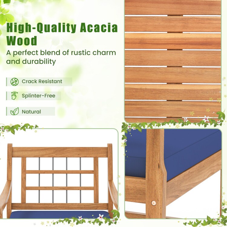 3-Piece Outdoor Furniture Set with Natural Wood Finish and Cushioned Chairs Included Coffee Table