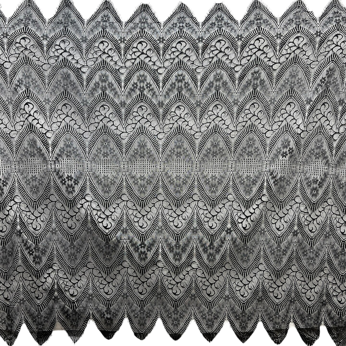 1 Yard Chantilly Embroidered Lace Fabric with Eyelash Scallop, 58" Wide French Alençon Lace for Bridal & Formal Wear