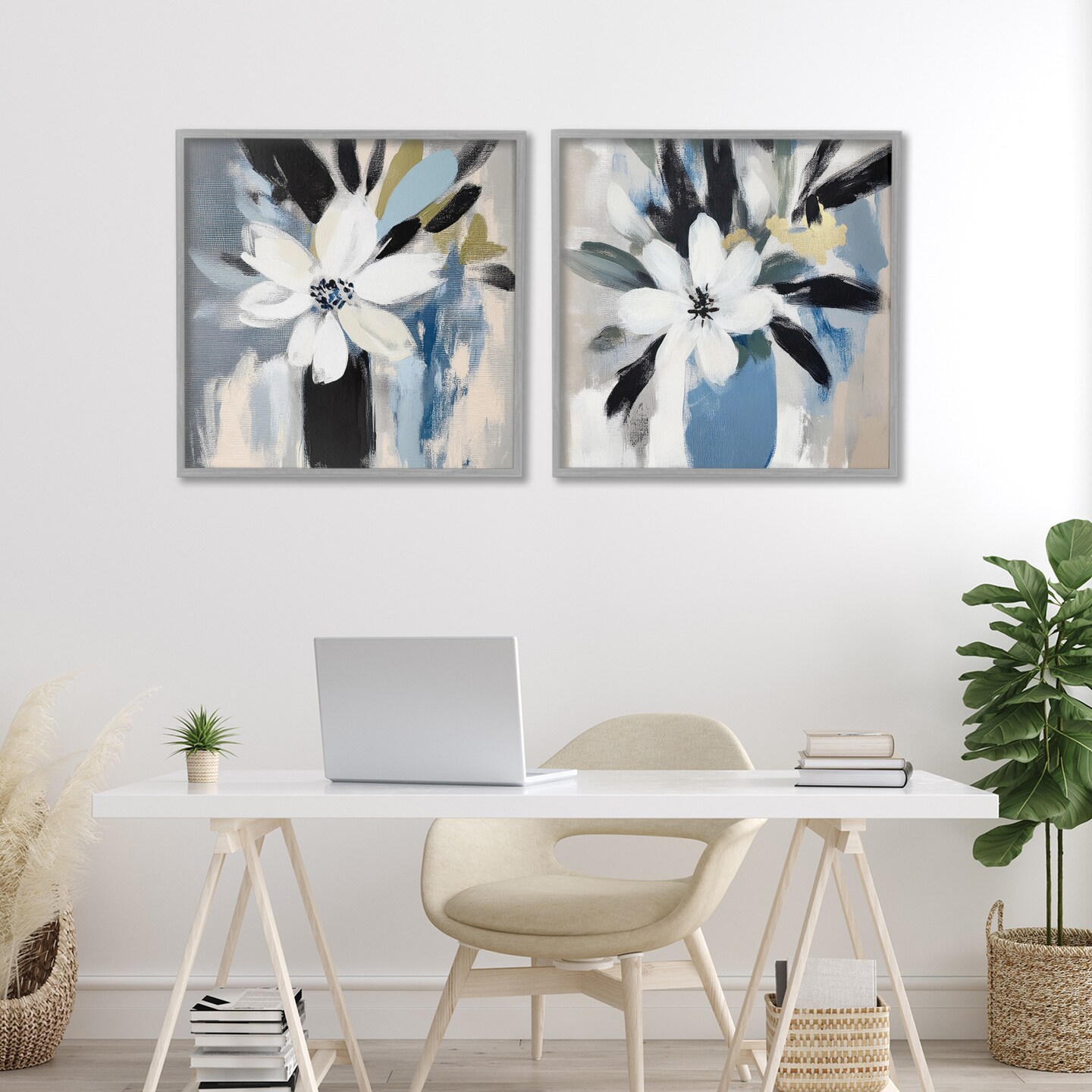 Stupell Industries Timeless Florals in White 2pc Framed Giclee Set, design by Mona Grace