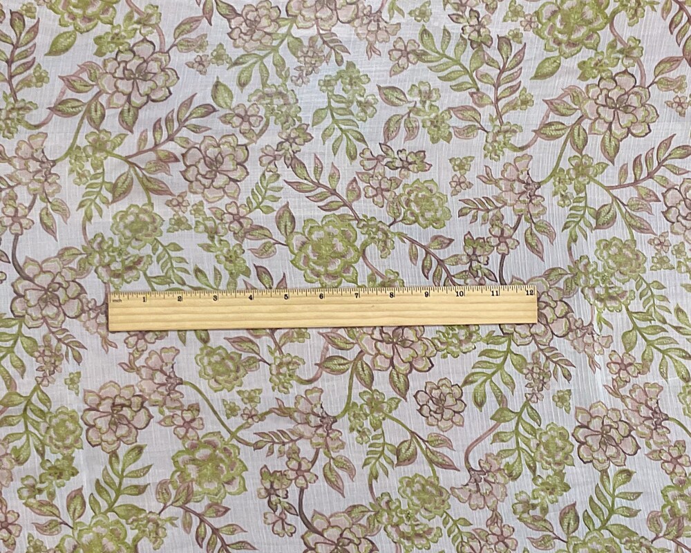 Green-White-Multi Poly Floral Printed Crinkle Yoryu Chiffon Woven Fabric By the Yard