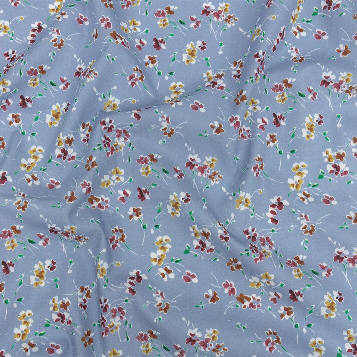 1 Yard Baby Blue Floral Cotton Poplin Fabric