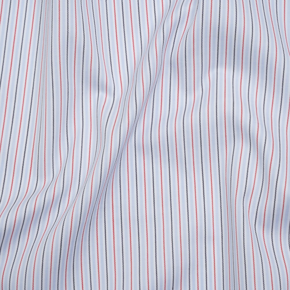 1 Yard Baby Blue Red and Black Stripes Cotton Twill Shirting 56 inch Width