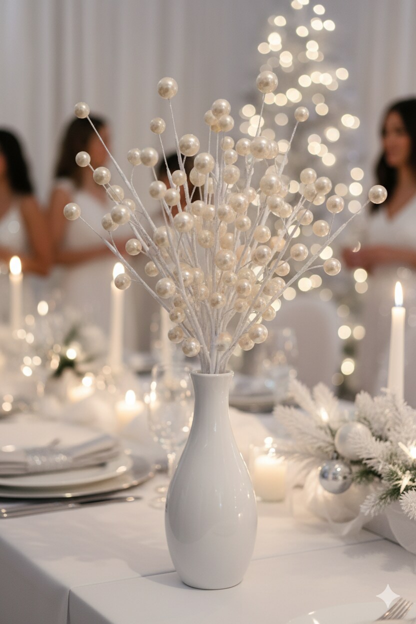 14&#x22; Christmas Berry Mixed Spray &#x2013; Pearl White Artificial Holiday Floral Pick for Crafts &#x26; D&#xE9;cor 12 Pack