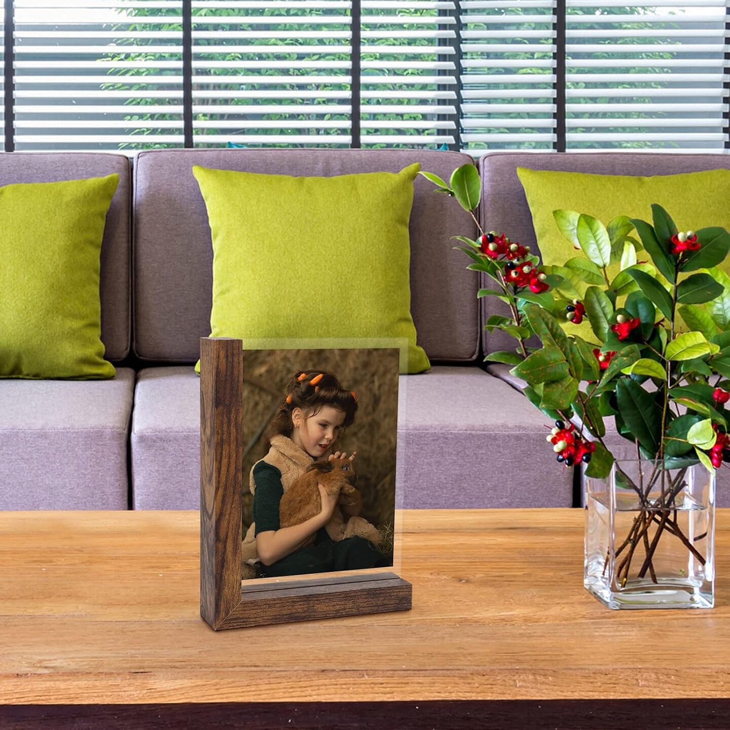 5x7 Picture Frames Set of 2, Double Sided Frame Display Holder with Rustic L Shaped(Brown)8.4"L x 6.4"W