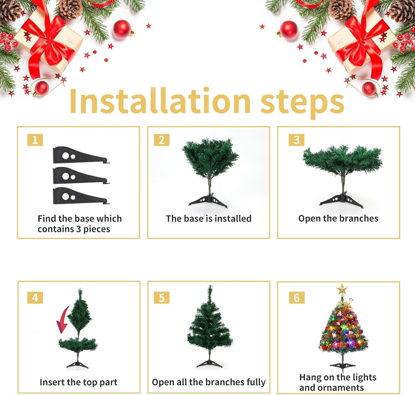 2 FT Mini Christmas Tree Tabletop with Lights (Multicolor)