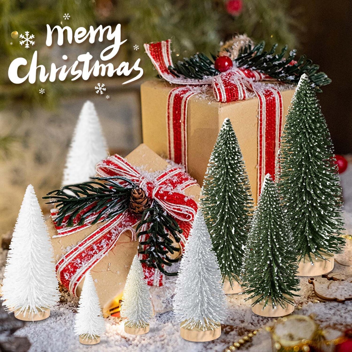 9pcs Mini Christmas Tree Desktop(9pcs Green-silver-white)