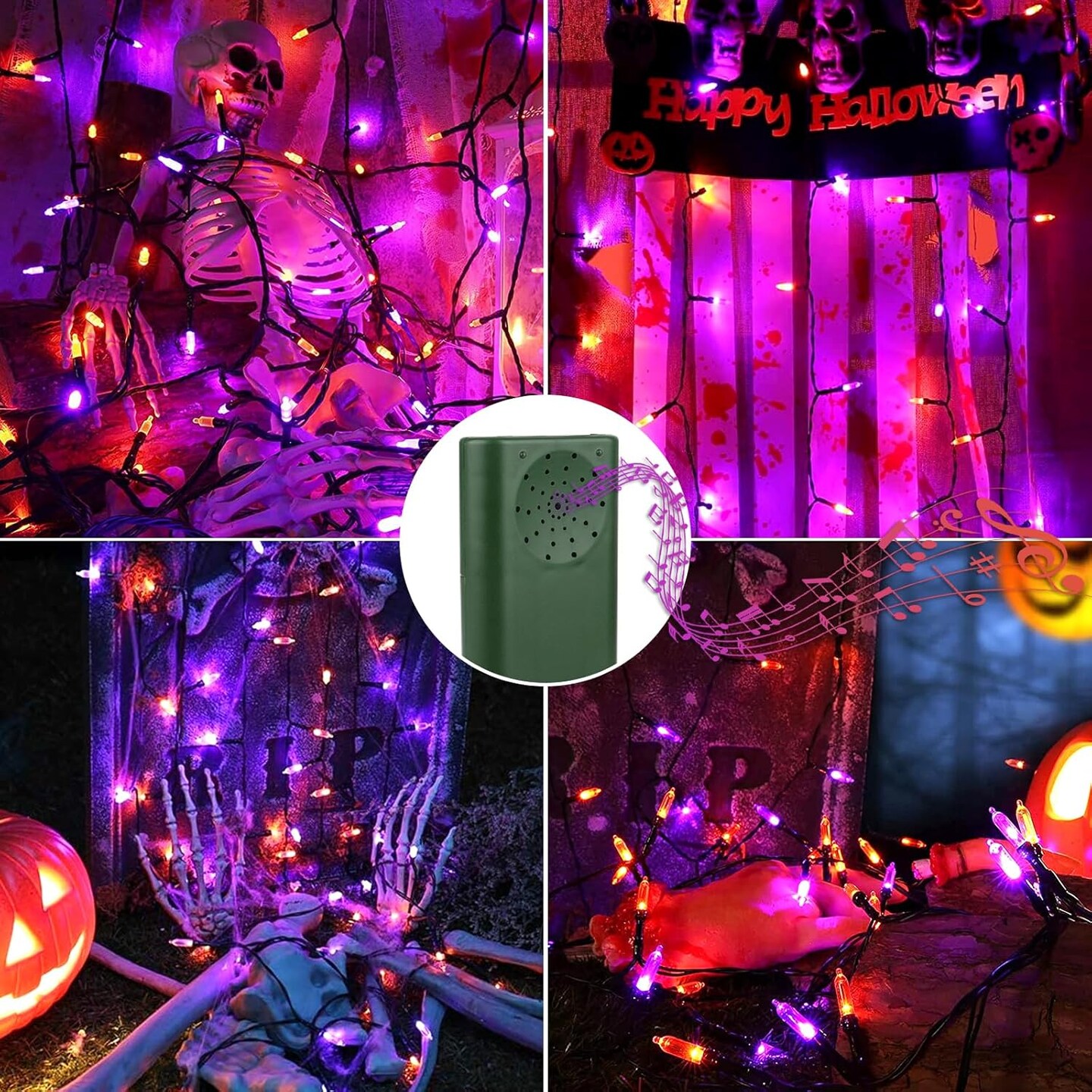 Halloween Lights 33ft 100 LED Battery String Lights with Motion Sensor,2 Colors(Motion Sensor Purple+Orange & Music)