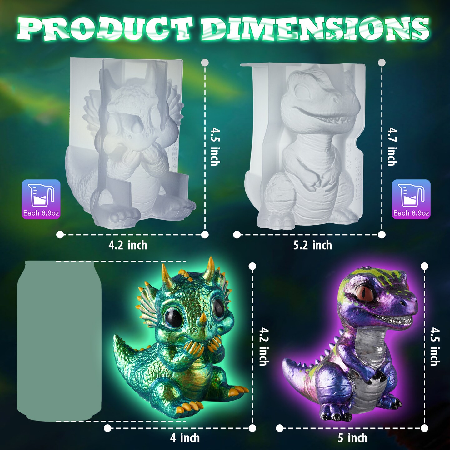 LET&#x2019;S Resin Dinosaur Resin Molds Silicone,Large Dinosaur Figurine Epoxy Resin Molds,Lifelike Tyrannosaurus Rex and Triceratops Animal Silicone Molds for Resina Art, Gifts, Home Decor