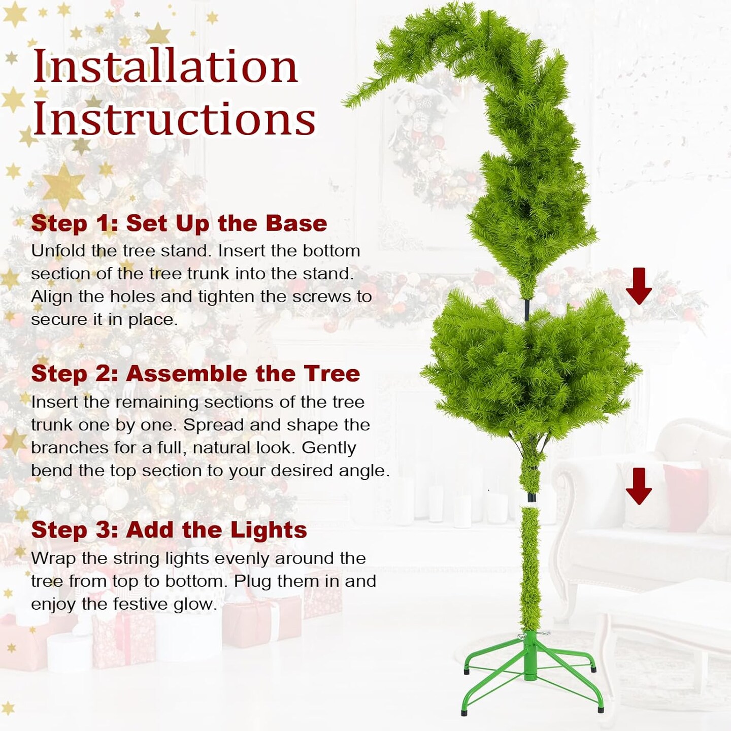 5ft Whimsical Christmas Tree with 150 LED Lights(Green)16"D x 16"W x 60"H