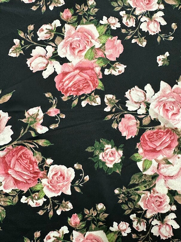 Black and Pink Multi Floral Print Scuba Knit Fabric By the Yard