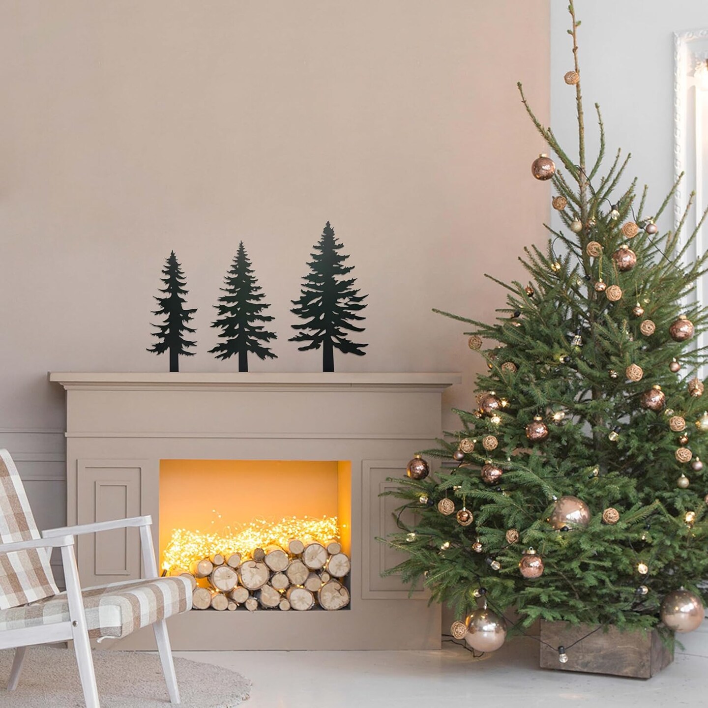 Set of 3 Christmas Metal Pine Tree Decor - Black