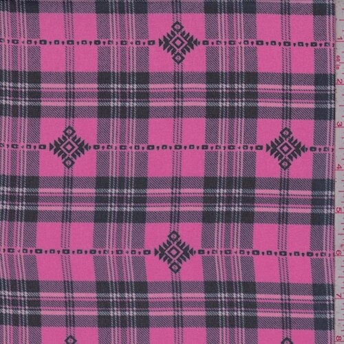 Hot Pink/Black Tartan Plaid Chiffon Fabric By the Yard