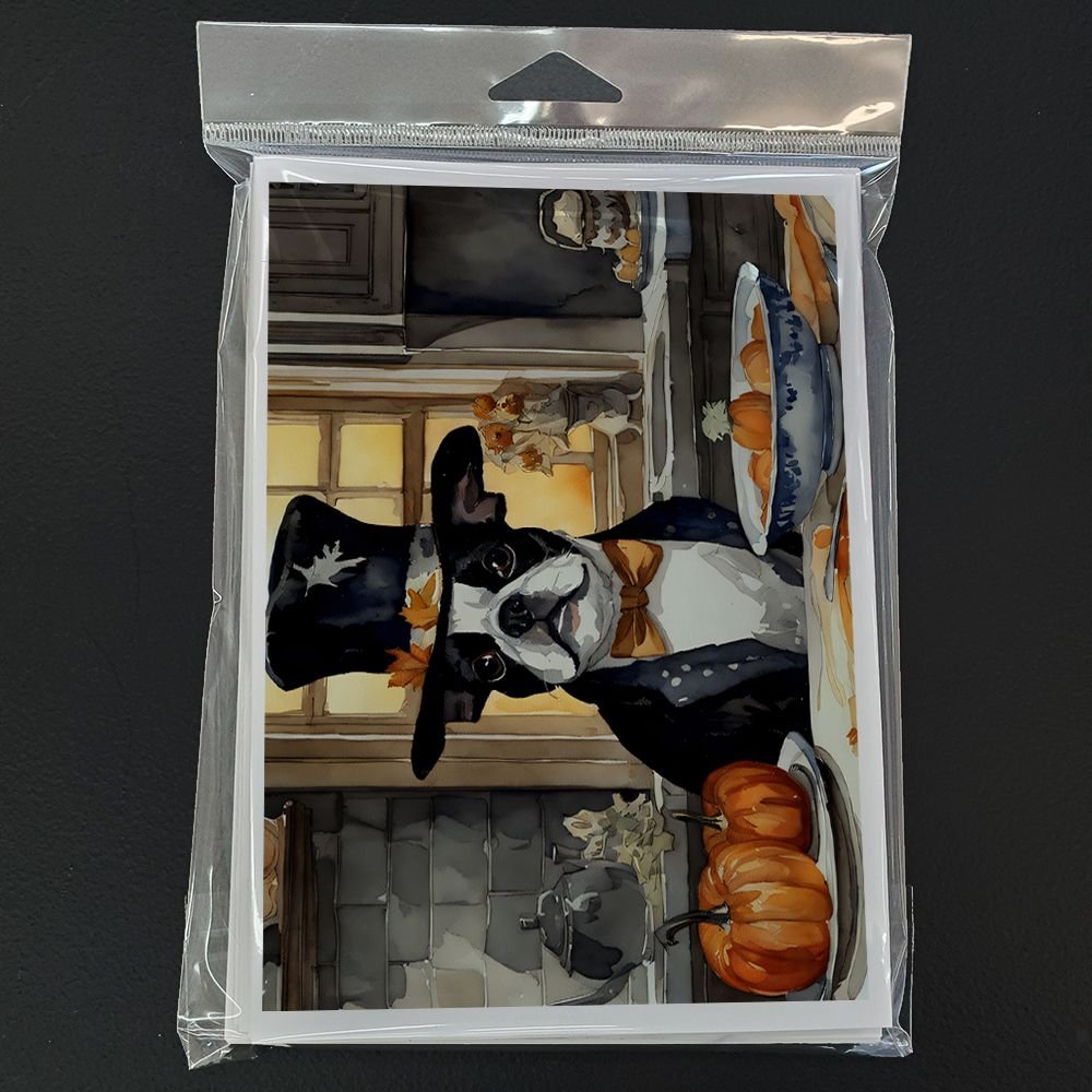 Edge Collections - 5" x 7" - Multicolor - Boston Terrier Fall Pumpkins Kitchen Greeting Cards - 8 Pieces