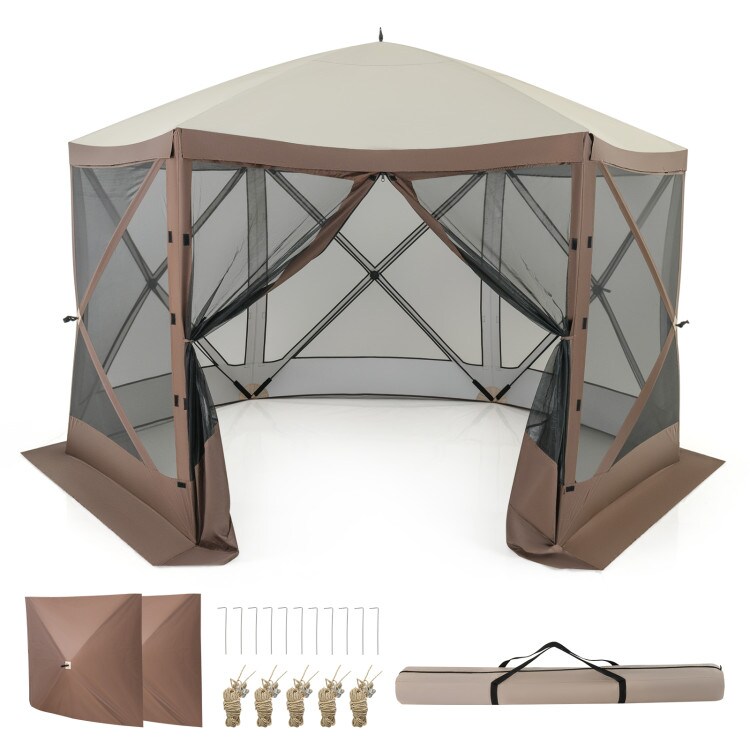 11.5x11.5 ft Coffee Outdoor Pop-Up Canopy Tent with Removable Side Panels for Camping or Picnic
