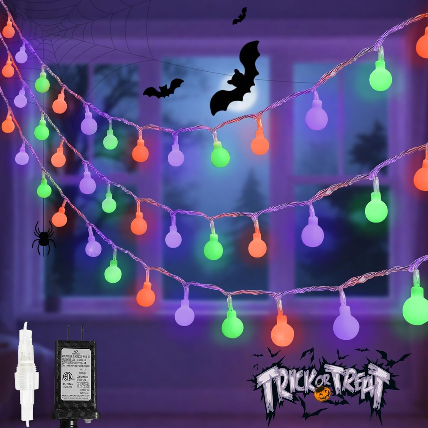 43FT 100LED Halloween Connectable Globe String Lights (Orange Purple and Green)