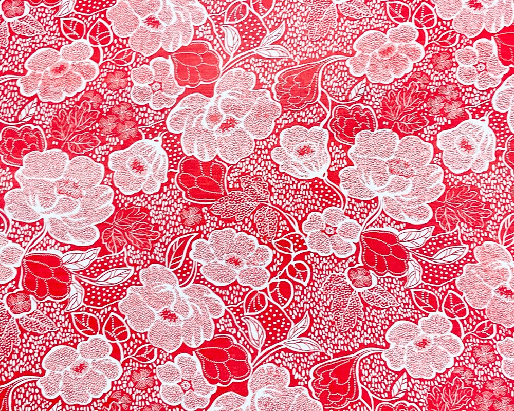 Red-White Poly Floral Printed Chiffon Woven Fabric By the Yard