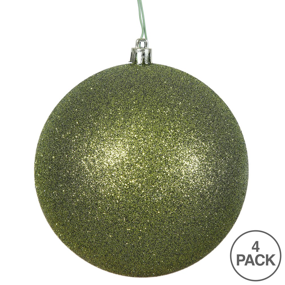 6&#x22; Glitter Olive Green Ball Christmas Ornament (4 pack)