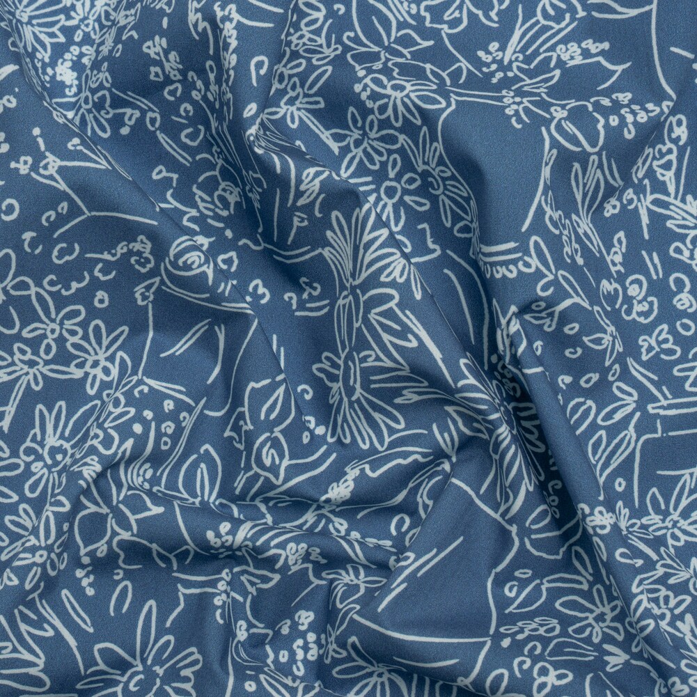 1 Yard Country Blue Potted Pleasantries Cotton Poplin Fabric