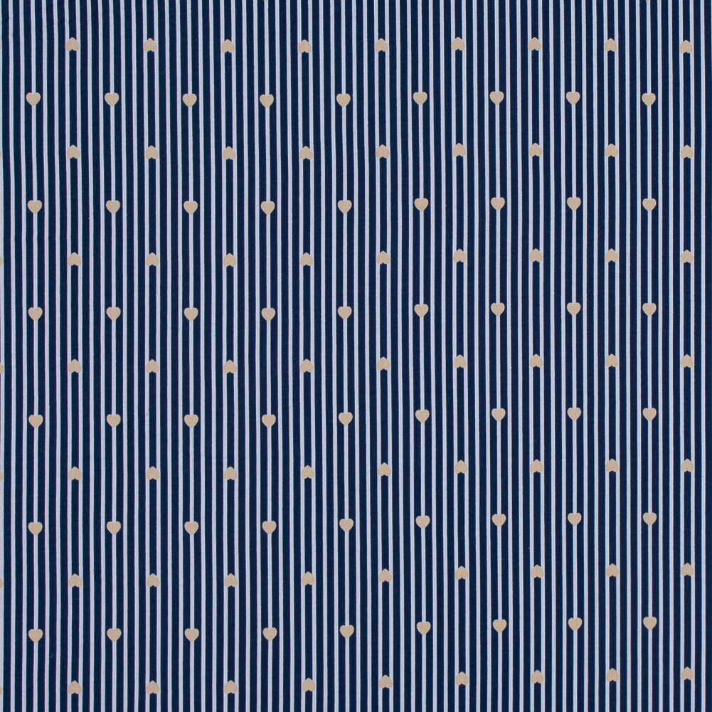 1 Yard Yellow, White and Blue Hearts and Stripes Stretch Cotton Poplin Fabric