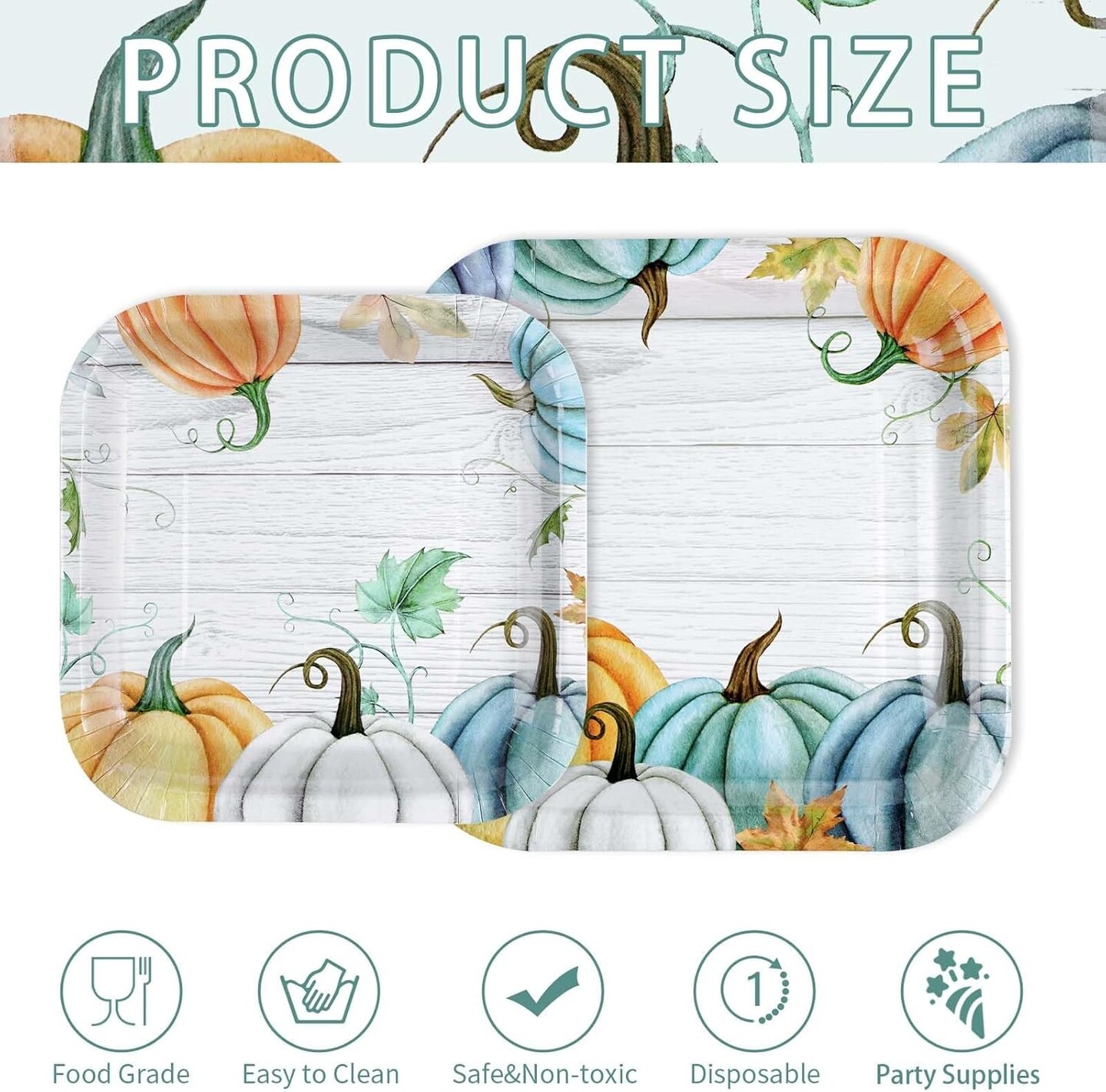 200Pcs Plates and Napkins Square Blue Pumpkins Plate Thanksgiving (White and Blue)