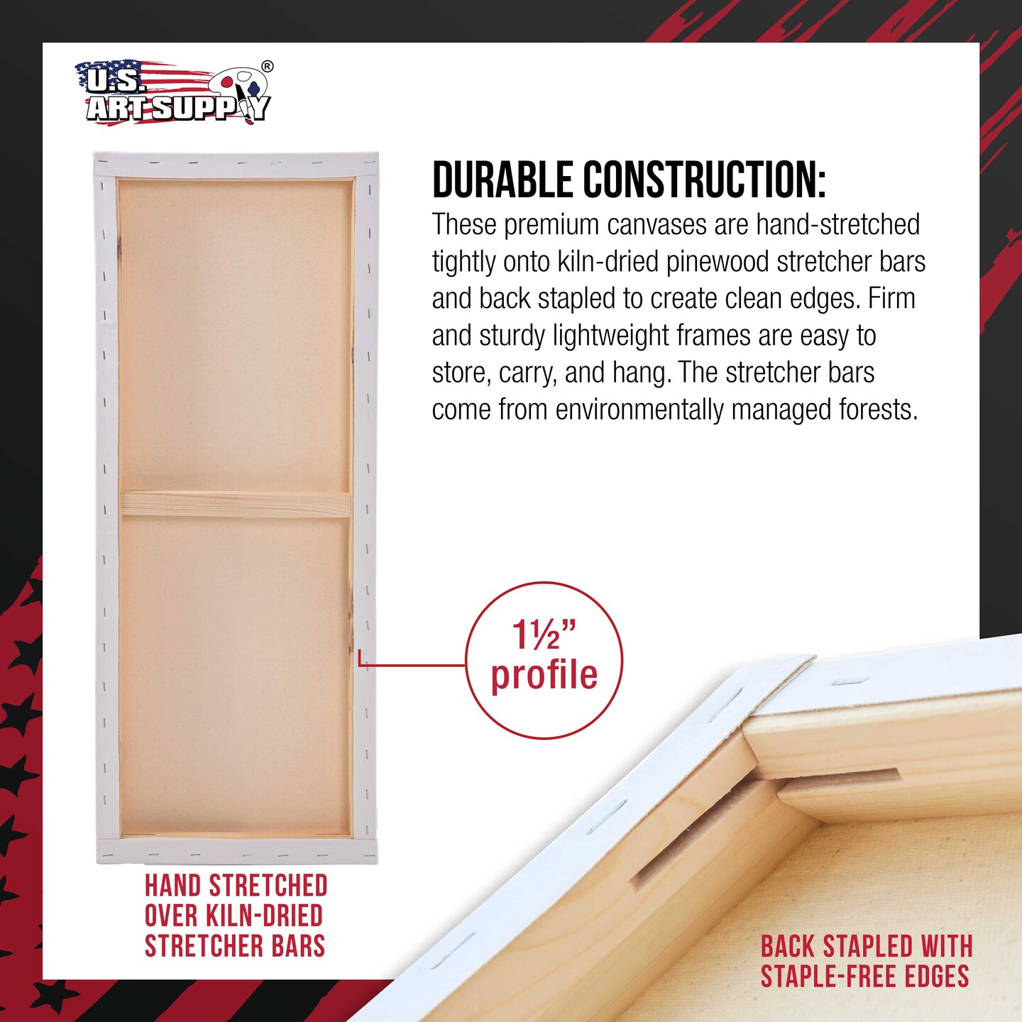 Medium Stretched Canvas for Painting 12x36 inch Gallery Depth 1-1/2&#x22; Thick, 2-Pack - 12oz Acrylic Gesso Triple Primed, Professional Artist Quality, 100% Cotton - Oil, Pouring Paint