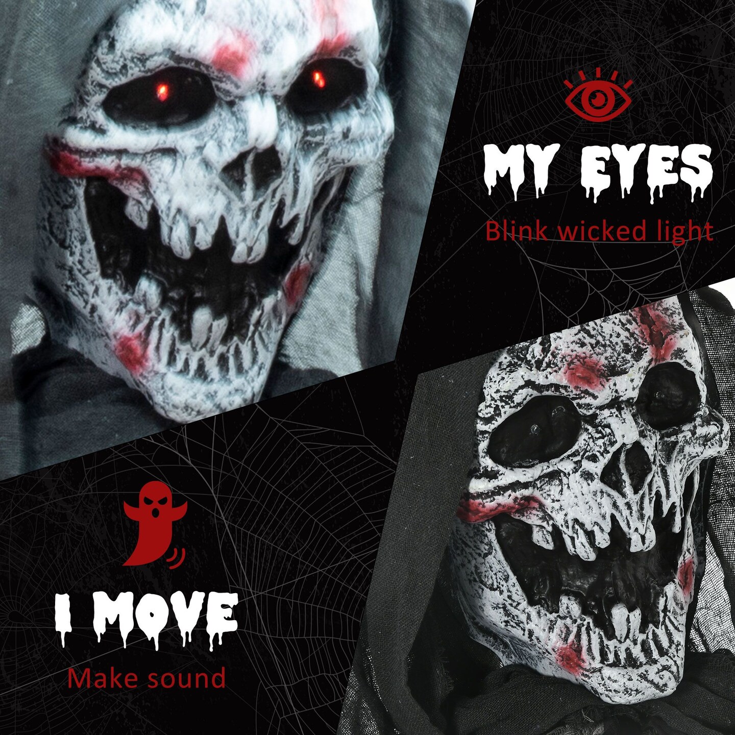 Outsunny Creepy Halloween Skeleton Witch Decoration Animated Prop with Light Up Eyes and Chest Howling Chain Sound