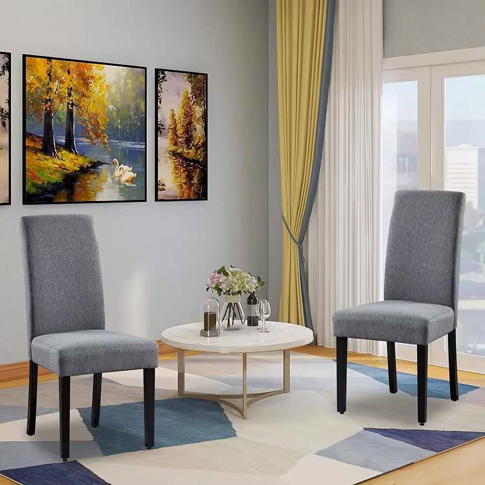 Set of 2 Modern Armless High Back Dining Chairs with Cushioned Seat with Wood Legs
